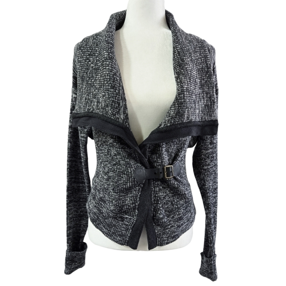 Margaret O'Leary 100% Cotton Gray Marled Knit Sweater Jacket Buckle Closure